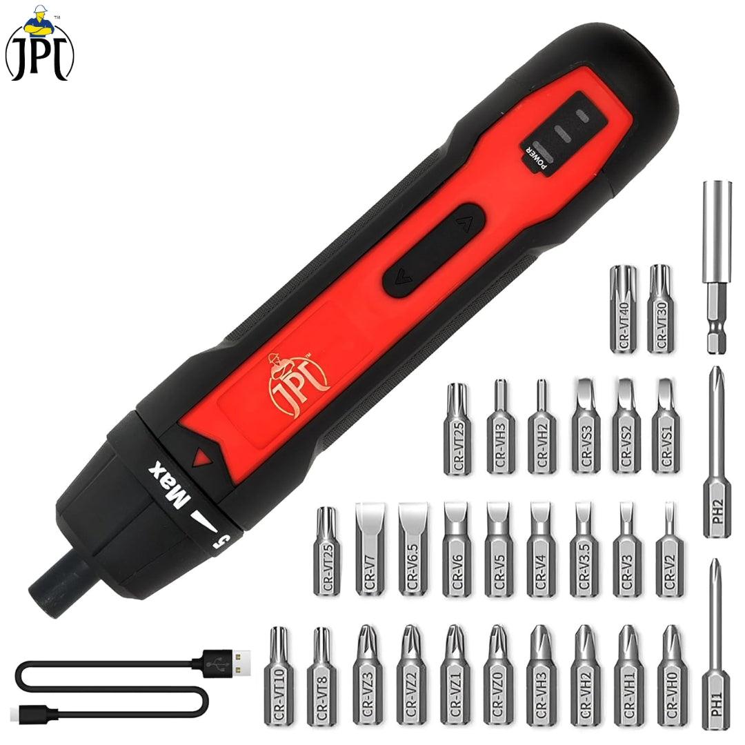 JPT Powerfull Cordless Screwdriver Rechargeable Set with Li-ion  Battery, 30 Bits Extension Rod, LED, Adjustable Torque, Magnetic Hex  Chuck,