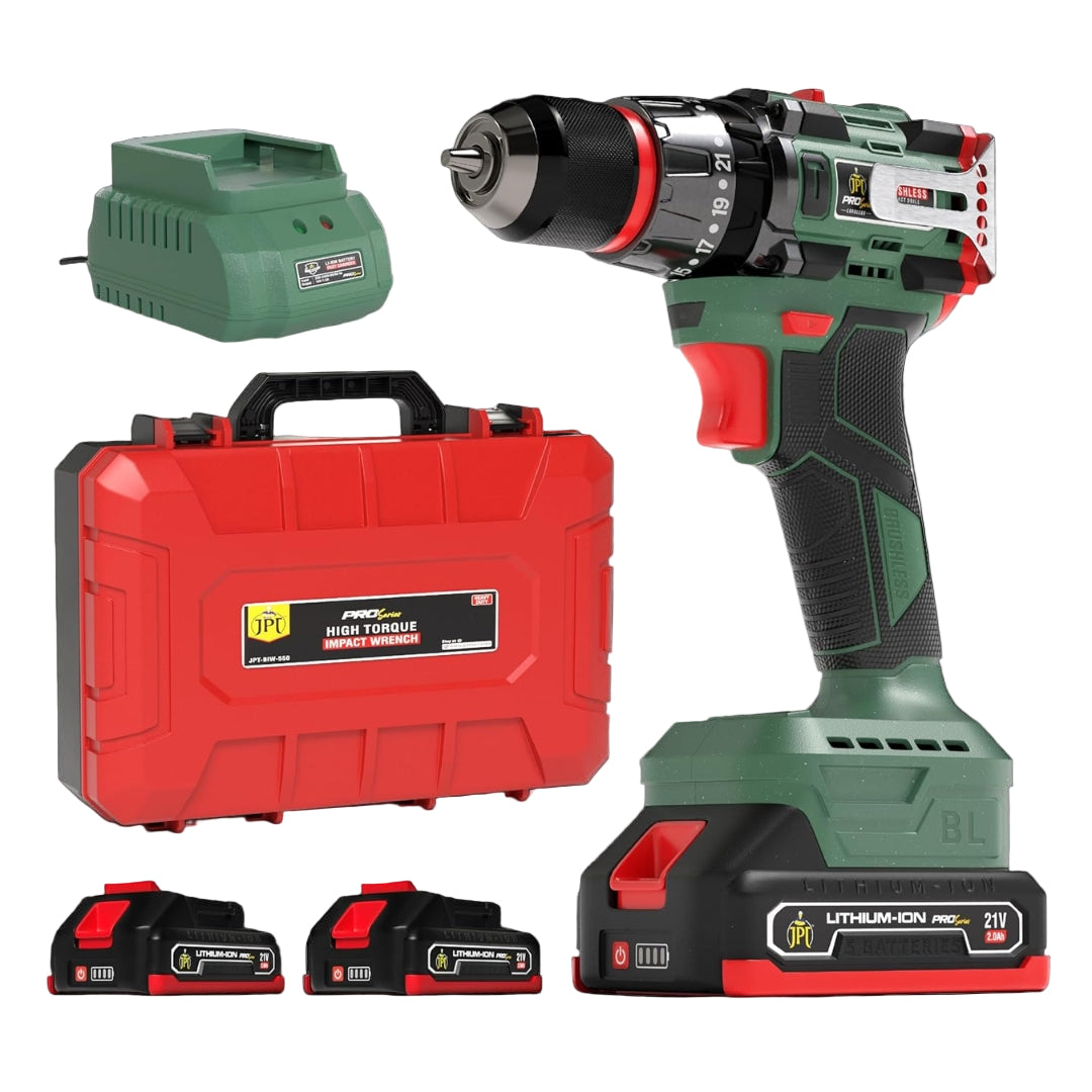 JPT Pro Series Brushless 21-volt Cordless Impact Drill Machine with  Torque 1700 RPM Speed 25+3 Gears Speed Modes 3/8
