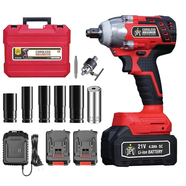 JPT High Power 21V Cordless Impact Wrench Brushless Motor 550Nm Torque 3200RPM Speed 1 2