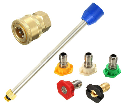 JPT Combo Pressure Washer 10"/25CM Extension Rod with 1/4 Quick Connector and JPT 5 PCS Multiple Degree Washer Spray Nozzle Tips