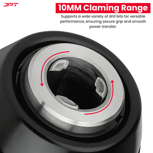 JPT Heavy-Duty 10MM Metal Keyless Drill Chuck | 3/8‑24UNF Mount | Gear Shaped 3 Jaws | Durable Metal Casing | Self-Locking Chuck | Use in Wood, Metal, and DIY Tasks