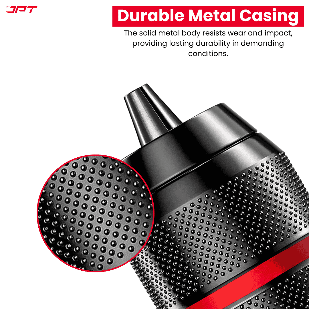 Buy JPT heavy-duty metal keyless drill chuck, featuring 10mm clamping range, 3/8‑24UNF mount, gear shaped 3 jaws, self-locking and more at best price.