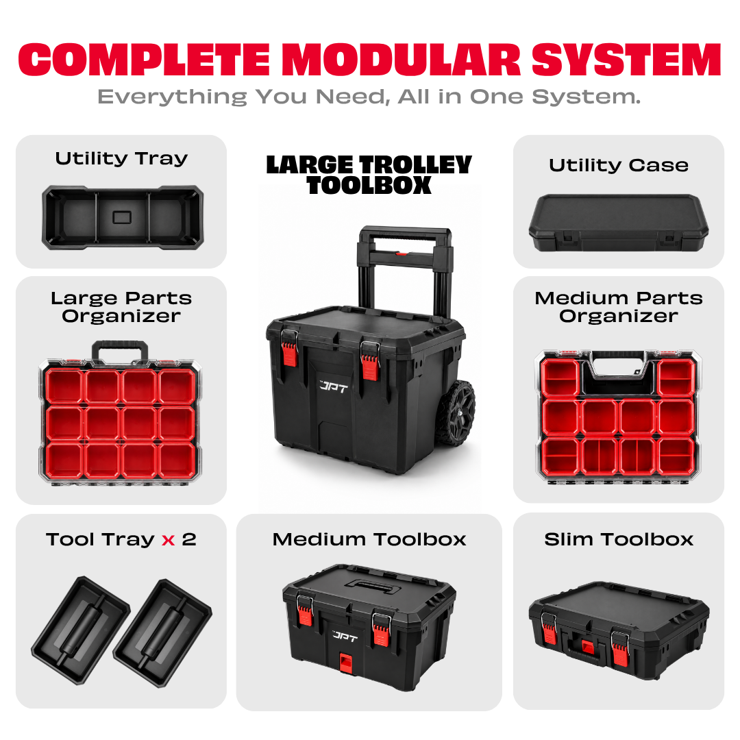 JPT Ultra Heavy Duty 5-Piece Modular Tool Box with 8" Rugged Wheels