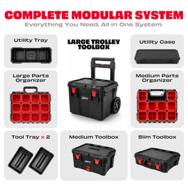 JPT Ultra Heavy Duty 5-Piece Modular Tool Box with 8" Rugged Wheels