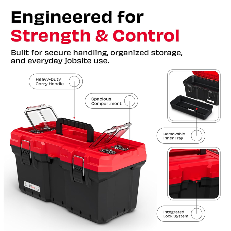 JPT Pro Series 16-Inch Ultra Heavy-Duty Tool Box | Two Transparent Lid With One Tray Compartment | Solid Gasket Seal Design for Dust & Moisture Protection | Industrial-Grade Build Quality