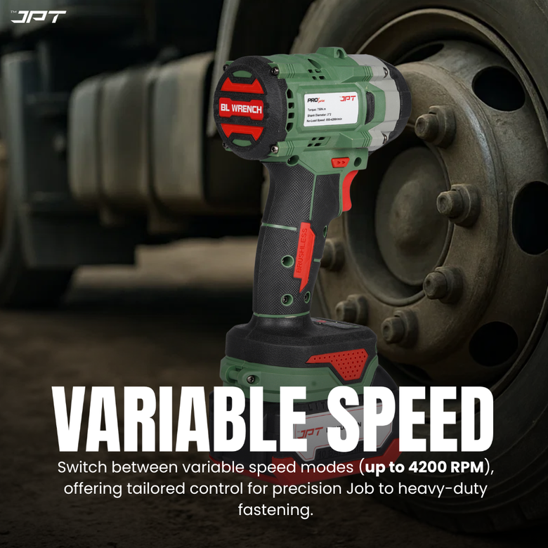 JPT Combo Heavy-Duty Pro Series 21v Cordless Impact Wrench with 10Pcs Socket Set | Brushless Motor | 750N.M Torque | 4200RPM Speed | 3”2 Shank | 3 Variable Speed | 4000mAh Battery & Fast Charger | For Cars, Bikes & Garage Use