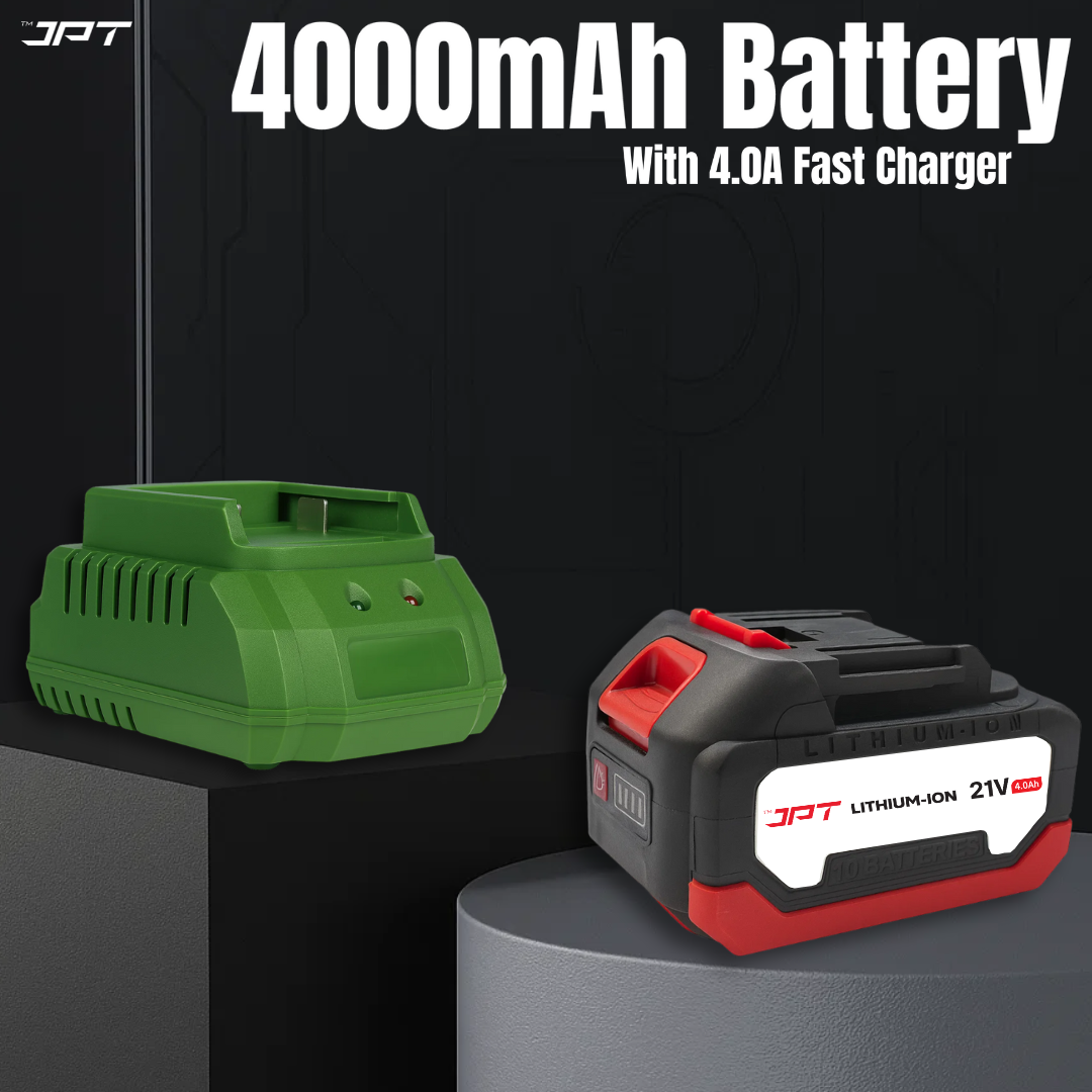 JPT Combo Heavy-Duty Pro Series 21v Cordless Impact Wrench with 10Pcs Socket Set | Brushless Motor | 750N.M Torque | 4200RPM Speed | 3”2 Shank | 3 Variable Speed | 4000mAh Battery & Fast Charger | For Cars, Bikes & Garage Use
