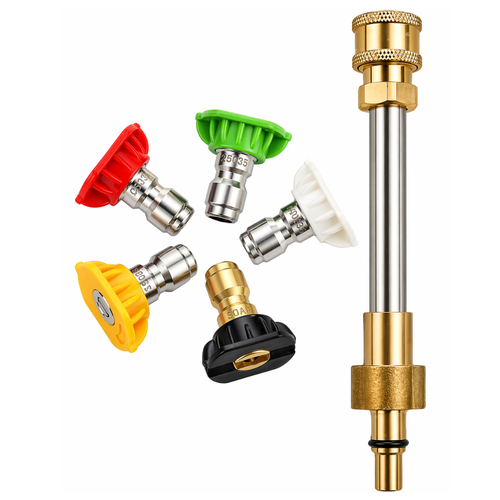 JPT Combo 5-Piece 1/4-Inch Quick Connect Universal Pressure Washer Nozzle Tips And Pressure Washer Adapter Compatible With Bosch AQT