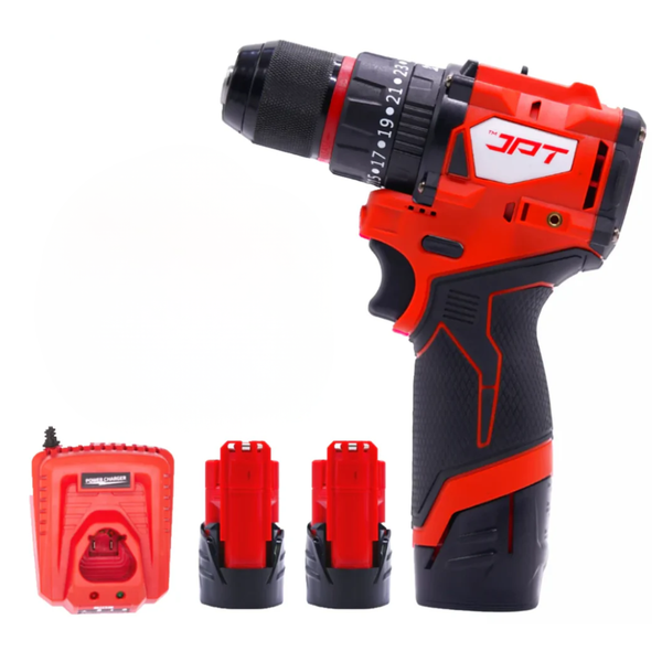 JPT Pro Series 12v Heavy-Duty Brushless Drill Machine | 65N.M Torque | 0-1750RPM Speed | 23+3 Torque Setting | 10MM Metal Keyless Chuck | 2000mAh Battery with Fast Charger | CARRY CASE NOT INCLUDED