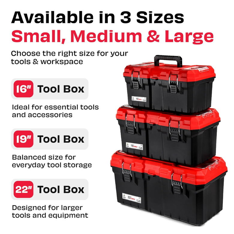 JPT Pro Series 16-Inch Ultra Heavy-Duty Tool Box | Two Transparent Lid With One Tray Compartment | Solid Gasket Seal Design for Dust & Moisture Protection | Industrial-Grade Build Quality