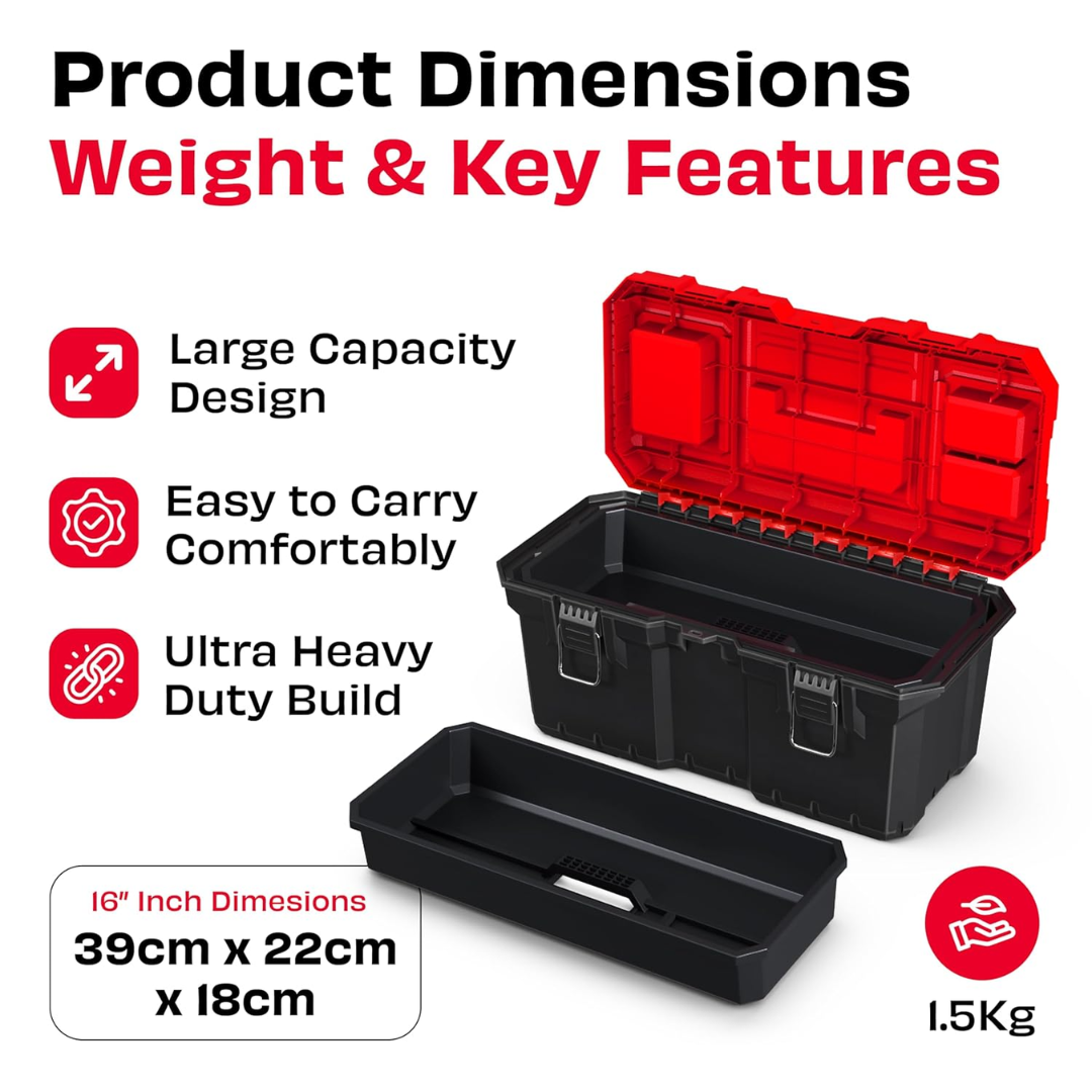 JPT Pro Series 16-Inch Ultra Heavy-Duty Tool Box | Two Transparent Lid With One Tray Compartment | Solid Gasket Seal Design for Dust & Moisture Protection | Industrial-Grade Build Quality