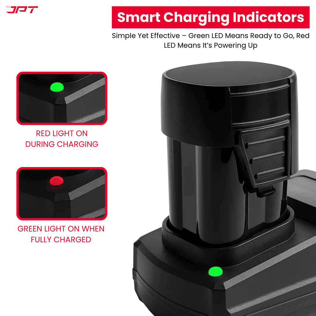 Buy JPT 18V lithium battery charger for rechargeable batteries, cordless tools, and more. Buy 12v, 18v, and 21v charger at one-stop shop JPT Tools. Buy Now