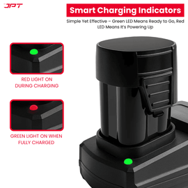 Buy JPT 18V lithium battery charger for rechargeable batteries, cordless tools, and more. Buy 12v, 18v, and 21v charger at one-stop shop JPT Tools. Buy Now