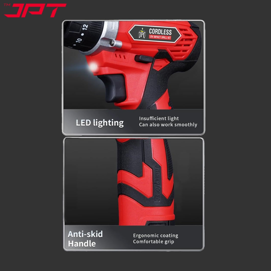 JPT 12V Impact Cordless Drill Machine | 30N.M Torque | 1800RPM Speed | 3/8