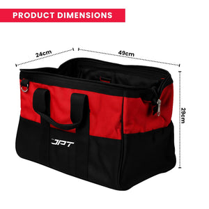 JPT 18-Inch Heavy Duty Tool Bag, Wide Mouth Tool Storage Bag with Interior Pockets, Large Capacity Tool Tote Bag for Electricians, Power Tools Organizer