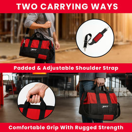 JPT 18-Inch Heavy Duty Tool Bag, Wide Mouth Tool Storage Bag with Interior Pockets, Large Capacity Tool Tote Bag for Electricians, Power Tools Organizer
