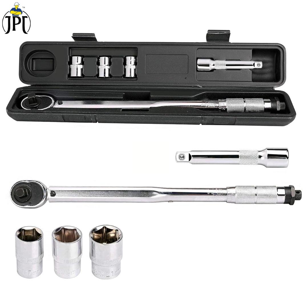 JPT Ajustable Torque Wrench Ratchet Spanner Set | 28 - 210 Nm Torque Power | 1/2-Inch Drive Click Spanner with 17mm, 19mm, 21mm Sockets | Best Hand Tool for Professional Automotive Repairs