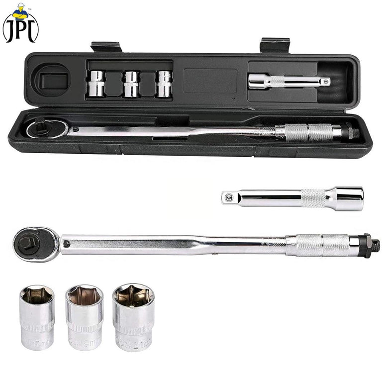 JPT Ajustable Torque Wrench Ratchet Spanner Set | 28 - 210 Nm Torque Power | 1/2-Inch Drive Click Spanner with 17mm, 19mm, 21mm Sockets | Best Hand Tool for Professional Automotive Repairs