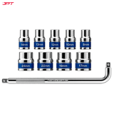 Buy the JPT 9+1 Piece Socket Set with L-Spanner, available in 8mm, 10mm, 12mm, 13mm, 14mm, 17mm, 19mm, 22mm, and 24mm sizes, all at the best price.