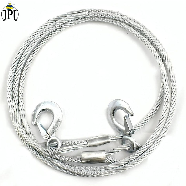 JPT Heavy Duty Steel Winch Cable, 3/8 x 13ft Wire Rope with Hook, 11,023 lb Breaking Strength - Ideal for Tow Trucks, Rollbacks, Cranes, and Wreckers (Silver)