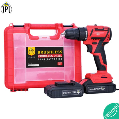 Shop now the best brushless cordless impact drill machine renewed, featuring 60Nm torque, 2250 RPM, 25+3 setting modes, a 1500mAh battery, and fast charger.