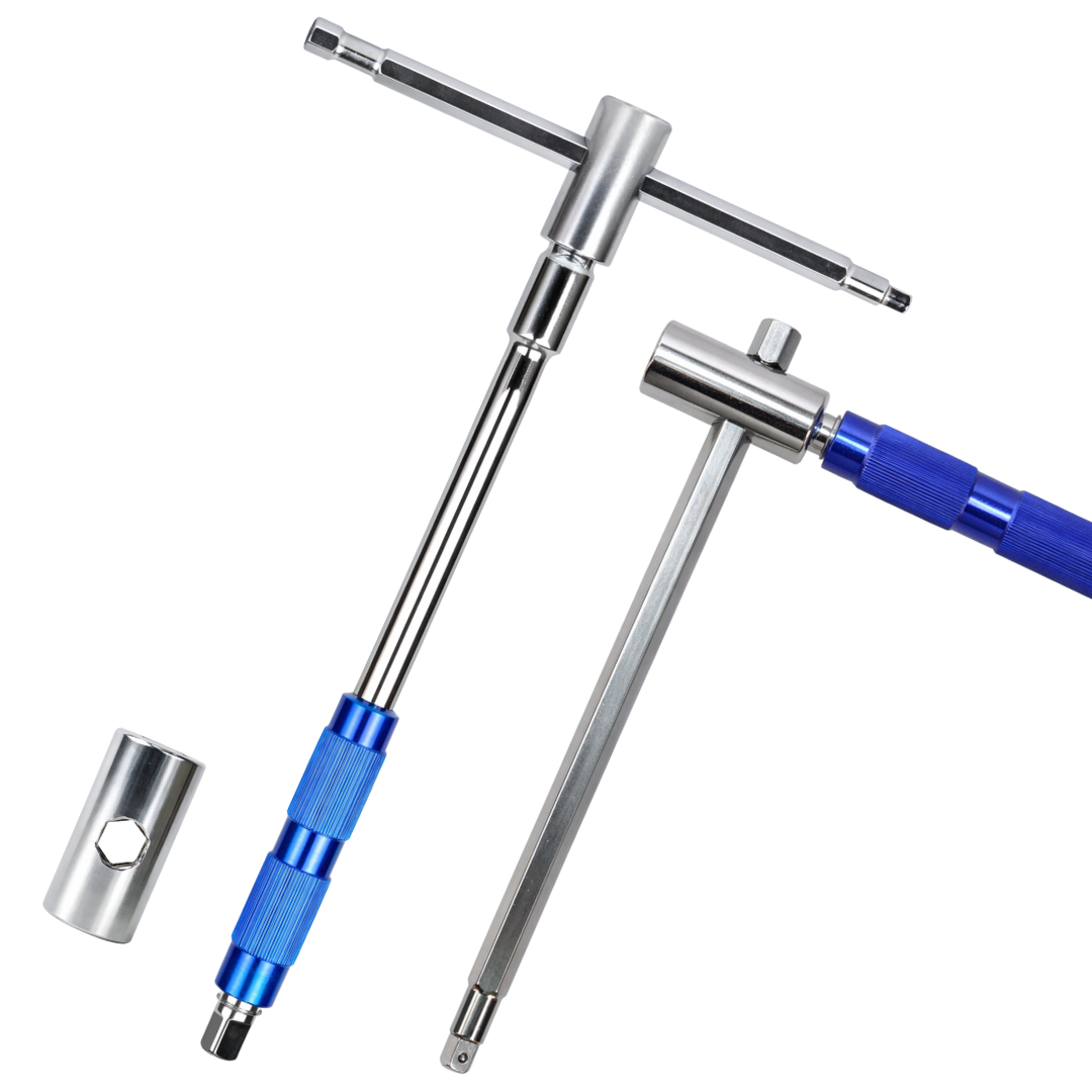 Buy JPT T & L handle socket wrench with 1/2″, 3/8″ & 1/4″ drive compatibility, 360° rotating grip, ball lock design & Cr-V steel for high torque & tight spaces.