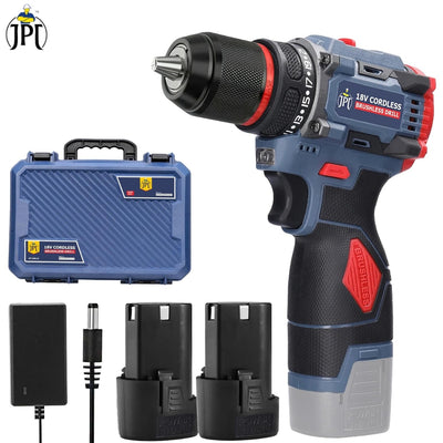 JPT New Powerfull18V Lithium Cordless Drill and Screwdriver Multi-function Power Tool 65Nm Torque Brushless Motor Tough Screw Driver