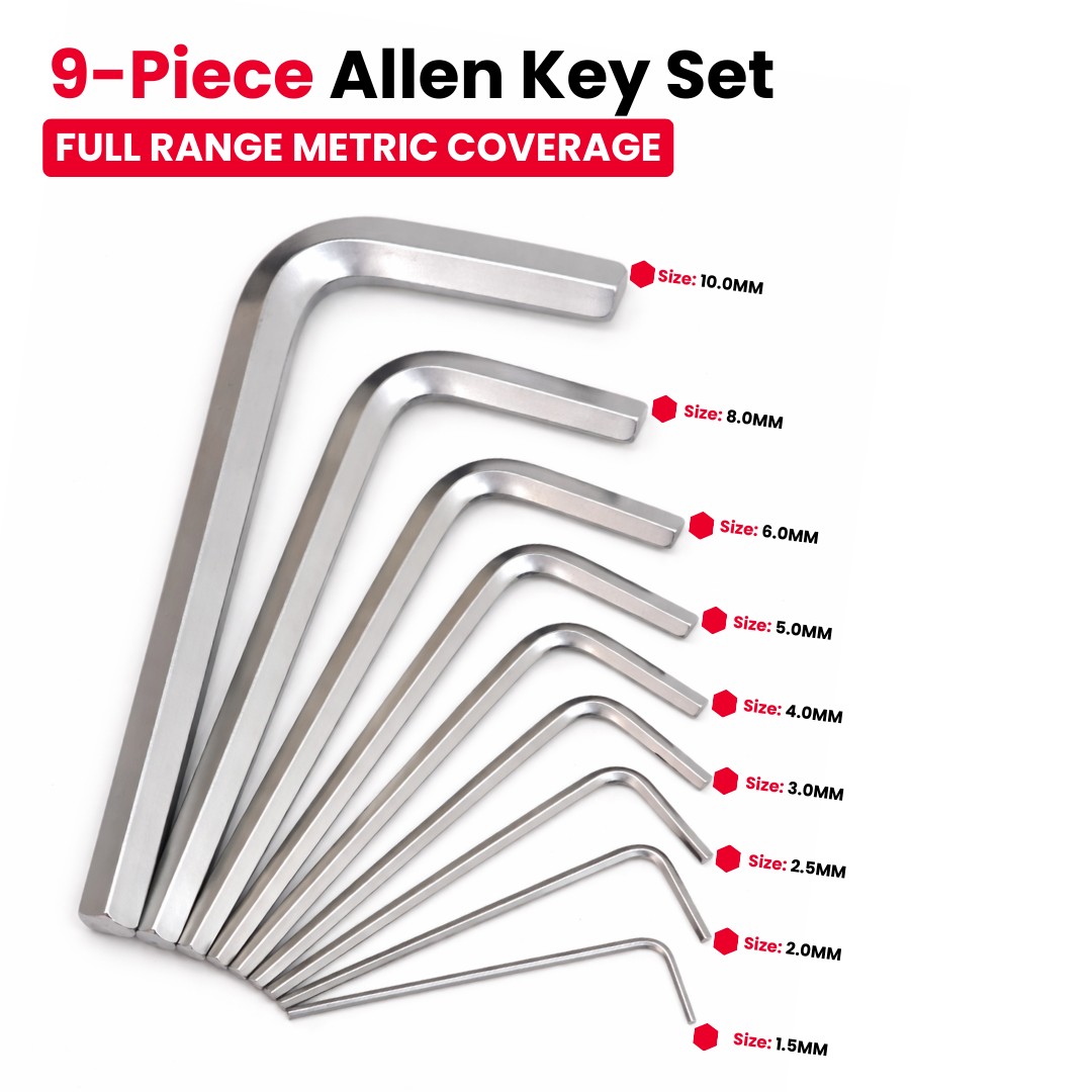 Buy JPT 9-piece CR-V Hex Allen key set (T10–T50) with 5-inch L-type design for extra leverage. Heavy duty cr-v hex key set for bike, car and workshop repair.