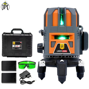JPT 360° 4D Self-Leveling Laser Level with Mini Tripod – High-Precision Cross Line Tool for Construction, Renovation, and Floor Tiling with Two 1500mAh Batteries, Fast Charger and Durable Case