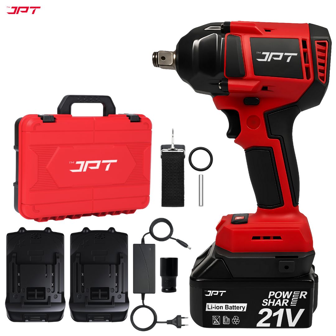 JPT 21V Heavy-Duty Cordless Impact Wrench | Brushless Motor | 400N·M Torque | 3500RPM Speed | 4000mAh Li-Ion Battery | Smart LED Display & Panel | Forward/Reverse | Best for Car, Bike, and Home Use