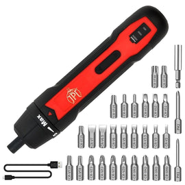 JPT 3.6V Powerfull Cordless Screwdriver Rechargeable Set with Li-ion Battery, 30 Bits & Extension Rod, 3 LED, 6 Adjustable Torque, Magnetic Hex Chuck, Mini Electric Screw driver Kit