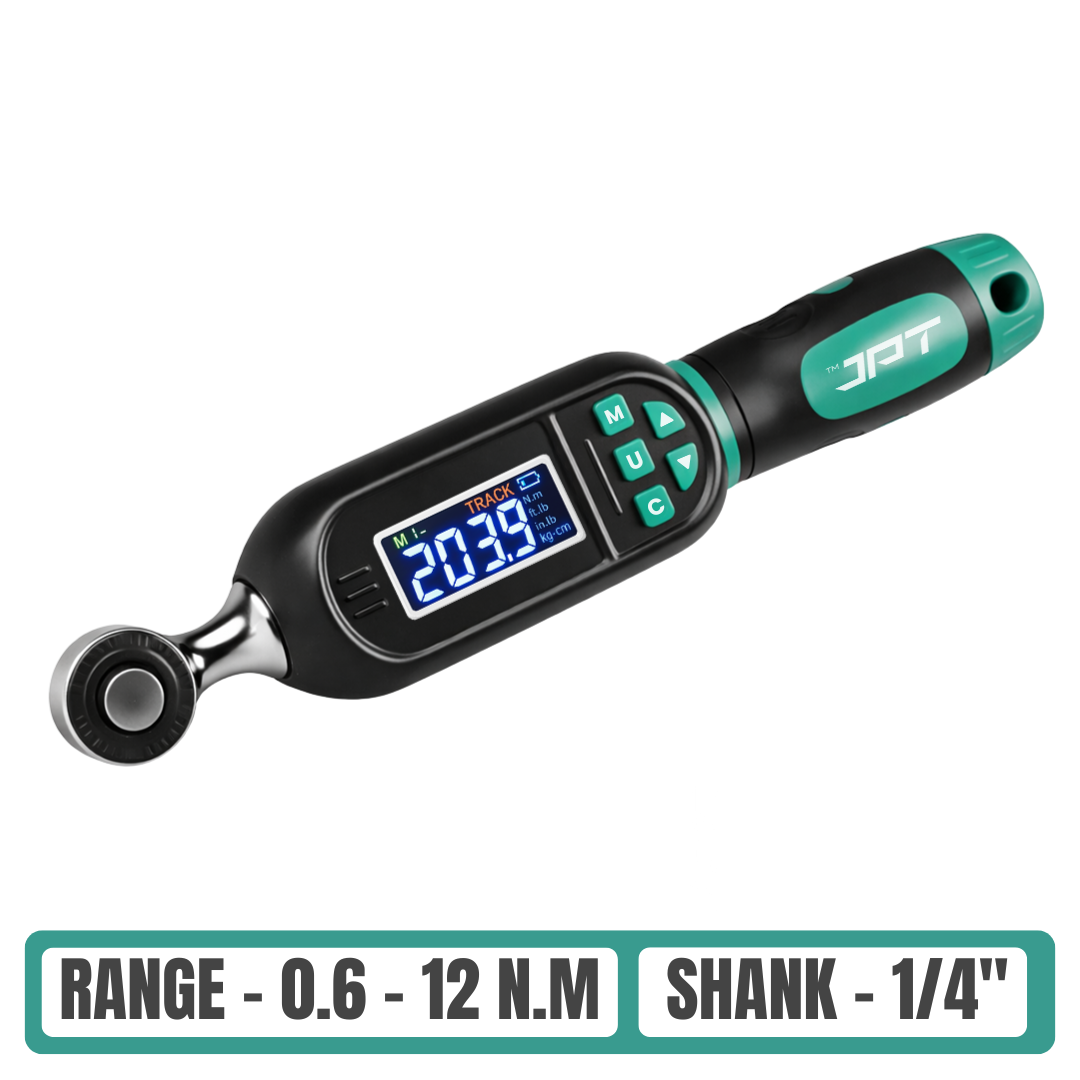 JPT Digital Torque Wrench 1/4" Drive | 0.6–12 N·M Torque Range | High-Accuracy Electronic Torque Wrench with LED & Buzzer Alert | Peak & Track Mode | Multi-Unit Display