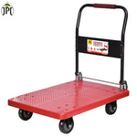 JPT Heavy Duty Small Folding Hand Trolley | 150 KG Weight Lifting Capacity | 360° Durable Swivel Wheels | Foldable Push Hand Cart For Loading And Storage | Red Colour