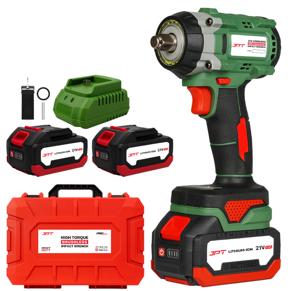 JPT Heavy-Duty Pro Series 21v Cordless Impact Wrench | Brushless Motor | 750N.M Torque | 4200RPM Speed | 3”2 Shank | 3 Variable Speed | 4000mAh Battery & Fast Charger | For Cars, Bikes & Garage Use