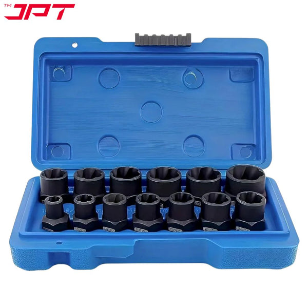 Buy now the JPT 13 piece impact nut and bolt extractor set for removing stubborn, damaged, frozen, rusted, and rounded-off bolts and nuts all at best price.