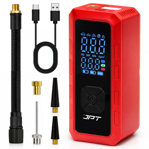 JPT Cordless Tyre Inflator | 5000mAh Air Compressor with Power Bank & Type-C Charging | Preset Modes, Auto Stop, Multi-Unit Display | Portable Pump for Car, Bike, Cycle & Ball | Red