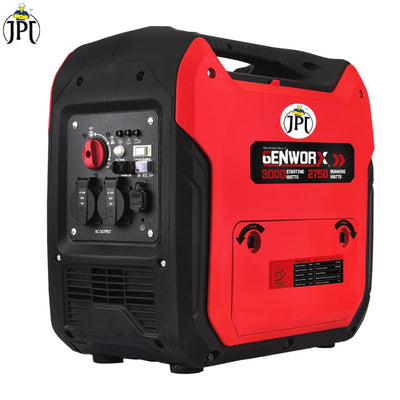 Buy JPT Genworx portable 2.75kv/4hp electric generator, featuring 122cc 4-stroke ohv, 3100w power, 5L fuel tank, 4 hours runs, best for home and outdoor use.