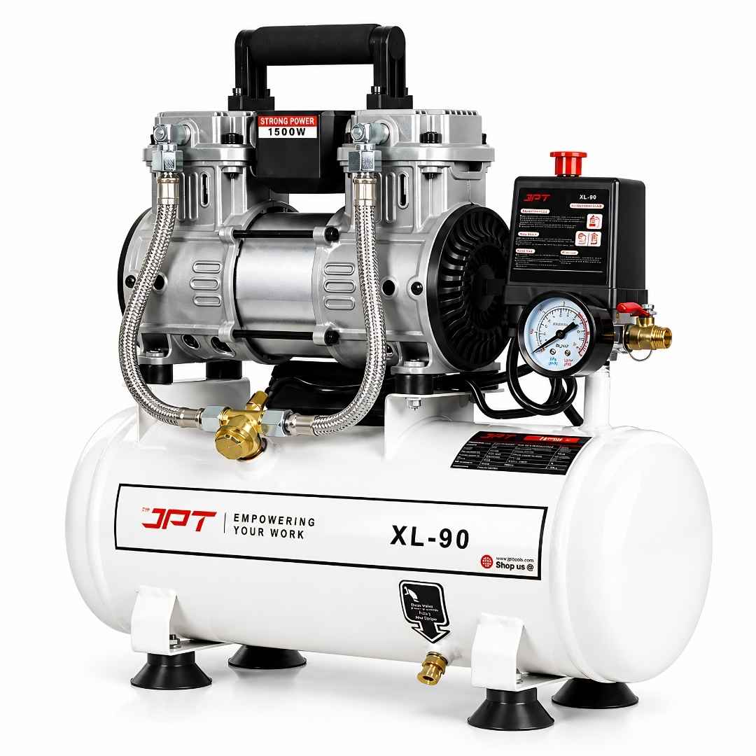 JPT Compressor 9L Oil Free Air | 1500W/2HP Portable Auto Cut-Off | Maintenance Free Compact Air Compressor for Painting, Nailing, Garage & Auto Workshop Use