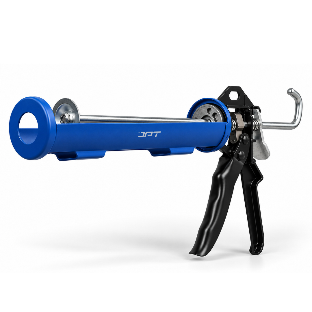 JPT Heavy Duty Caulking Gun, 360° Rotating Barrel, Silicone Sealant Gun Anti-Drip Release • Steel Trigger Handle • Hanging Hook • For Silicone, Sealant, Adhesive, Acrylic