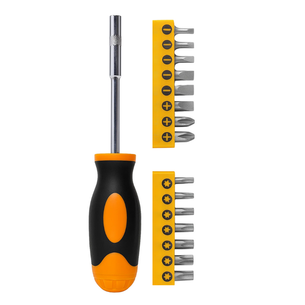 JPT Heavy Duty 18-Piece Screwdriver Set | 3MM To 7MM Minus Bits | PH1 To PH3 Plus Bits | T10 To T40 Star Bits