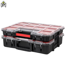 JPT Combo Deep and Shallow Tool Organizer Set with 10 & 8 Removable Bins, Adjustable Dividers, Heavy-Duty Storage Boxes with Transparent Lids for Tools, Hardware, Screws, and Small Parts