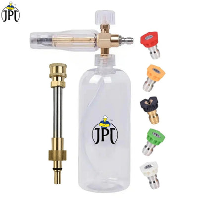 JPT Heavy Duty Snow Foam Cannon | 70 Bar Power | 3000 PSI Pressure | Brass + ABS Nozzle | 5-Piece Pressure Washer Nozzle Tips & Bosch Pressure Washer Adapter Included