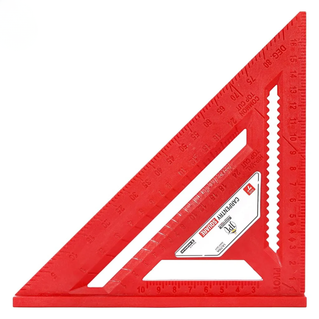 JPT 7-Inch Thickened 45°/90° Carpenter Square | ABS Build Triangle Ruler | Laser-Engraved Scale | Widened Base Design | Best For Carpentry, Woodworking, Construction, And DIY