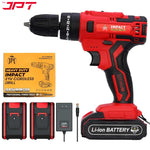 Buy the JPT heavy-duty 21-volt impact cordless drill machine, featuring 28 NM torque, 1350 rpm, keyless chuck, 25+3 setting modes, and more at the best price.