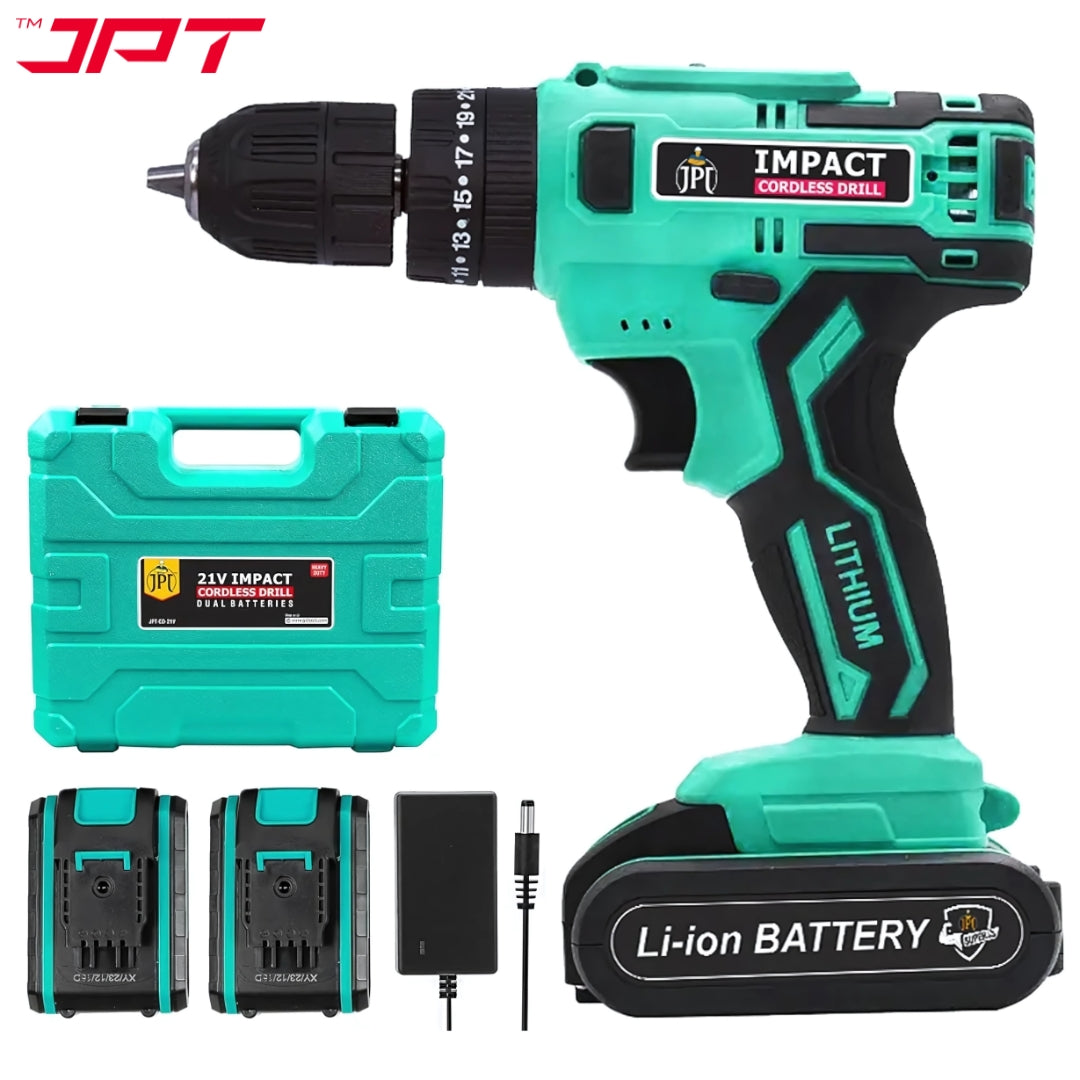 JPT 21v Portable Impact Cordless Drill Machine | 28N.M Torque | 1350RPM Speed | 2 Seed Mode | 3 Function Modes | 2000mAh Battery |  6-Months Warranty