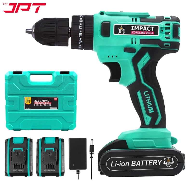 JPT 21v Portable Impact Cordless Drill Machine | 28N.M Torque | 1350RPM Speed | 2 Seed Mode | 3 Function Modes | 2000mAh Battery |  6-Months Warranty