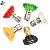 Buy now JPT pressure washer combo which inlcudes 10"/25cm extension rod, one quick connector, and 5pcs 1/4" universal pressure washer nozzle tips at best price.