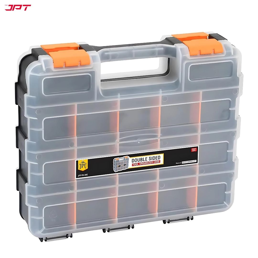 JPT Heavy-Duty Transparent Double-Sided Tool Box | 34 Customizable Plastic Dividers | Impact-Resistant Polymer Build | Tool Organizer for Bead/Screws/Nuts/Nails/Bolts/Bins/Crafts