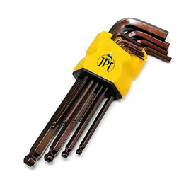 JPT 9 Piece Short Arm L Shaped 7Inch Ball End Hex Allen Key Set | Security Torx End Holes | Sizes 1.5mm to 10mm