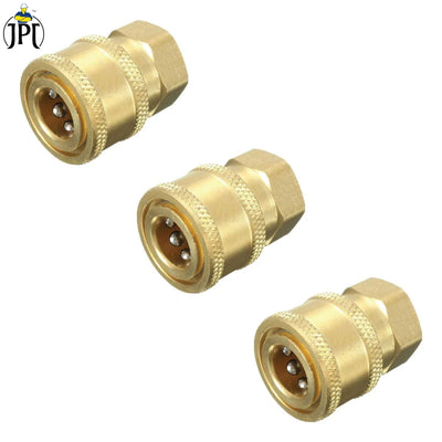 JPT Heavy Duty Pressure Washer Coupler | 1/4-Inch Quick Connect Fitting | Solid Brass Build | Quick Coupler Female Socket ( Pack of 3 )